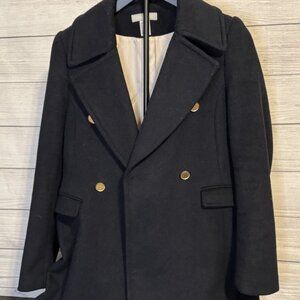 Share H&M Women’s Black Trench Coat Size 6 Wool Blend Long Button Front